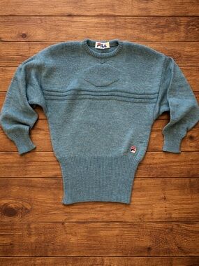 Vintage Fila Made in Italy Virgin Wool Sweater Green Crewneck Mens M 90s Knit